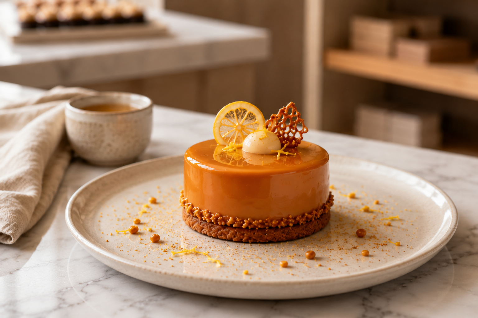 Entremets caramel yuzu